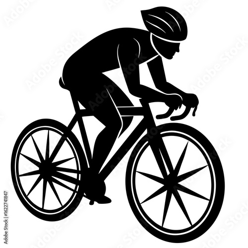 Black silhouette of a cyclist in motion bicycle racing