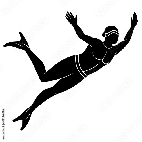 Black silhouette of a free diver with fins vector underwater