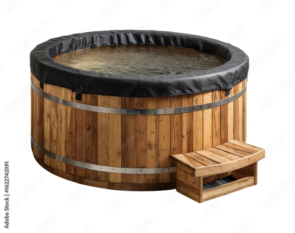 Relaxing hot tub experience home garden tranquil aerial view isolated on transparent background, png Relaxing hot tub experience home garden tranquil aerial view isolated on transparent background, png