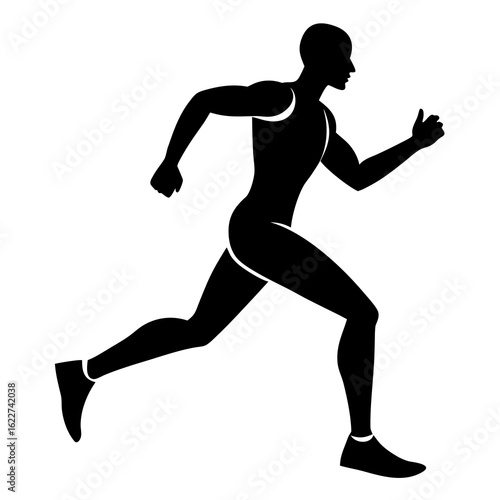 Black silhouette of a runner in motion running white
