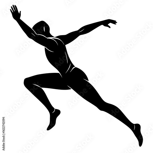 Black silhouette of athlete in mid jump vector jumping