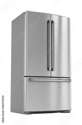 Kitchen appliance showcase modern stainless steel refrigerator home product isolated on transparent background, png