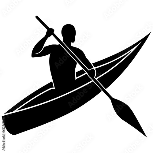 Black silhouette of person paddling canoe kayak