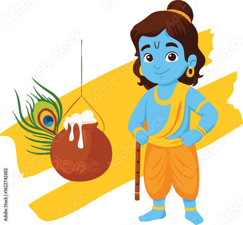 A Playful Young Lord Krishna, the Divine Flute Player
