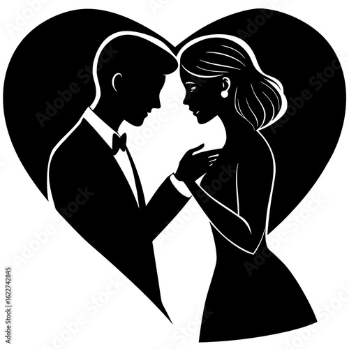 Couple embracing in heart silhouette love romance