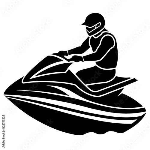 Jet ski rider black silhouette white