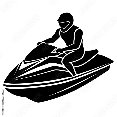 Jet ski rider in black silhouette white