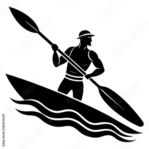 Kayaker paddling black silhouette water waves