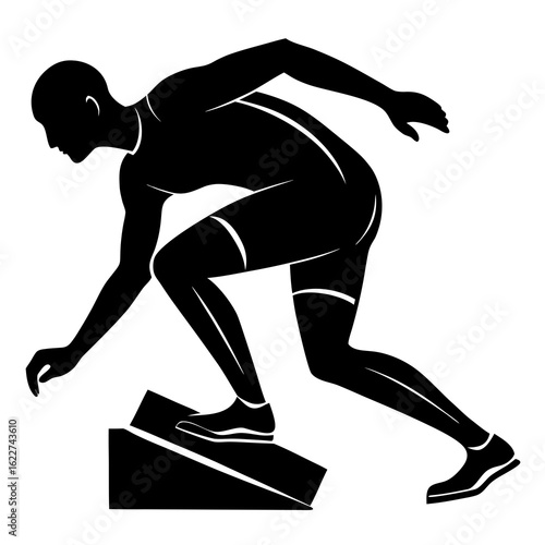Sprinter poised black vector silhouette starting block