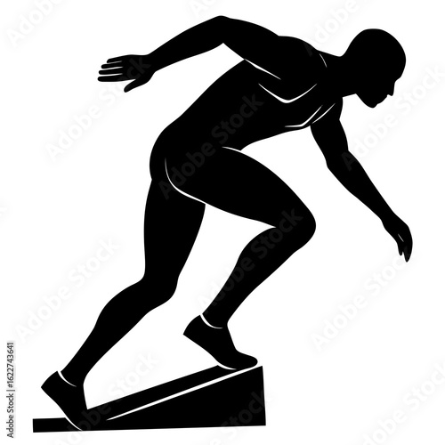 Sprinter poised for race starting block silhouette
