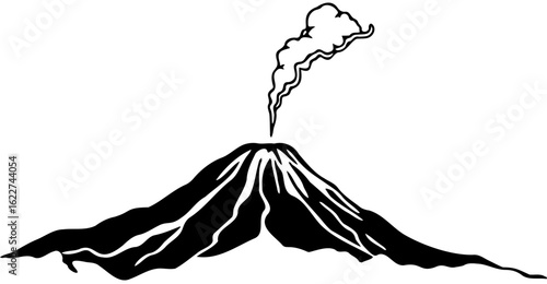  Mount Semeru Indonesia Minimalist Black and White SVG Volcano Line Art for Apparel and Sticker Design, silhouette of a volcano
