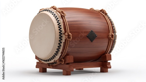 Detailed 3D Render of a Traditional Taiko Drum on a Clean White Background