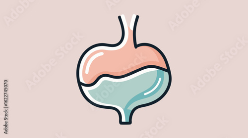 Minimalist icon of the human stomach with digestive fluids. A vector illustration for concepts of gastroenterology, health, and digestion.