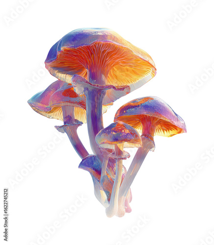 Vibrant mushroom growth in nature colorful fungi display dreamlike environment isolated on transparent background, png