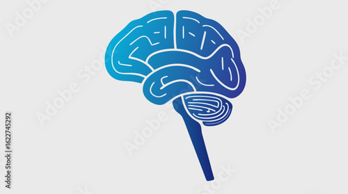 Stylized human brain icon with a blue color gradient. A vector graphic symbol for science, neurology, psychology, and creative intelligence.