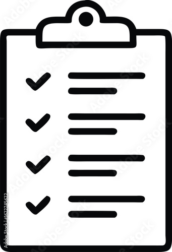 Checklist Icon: A simple, clean, and modern icon of a clipboard with a list, indicating tasks completed and goals achieved. This graphic suits any business and project need.