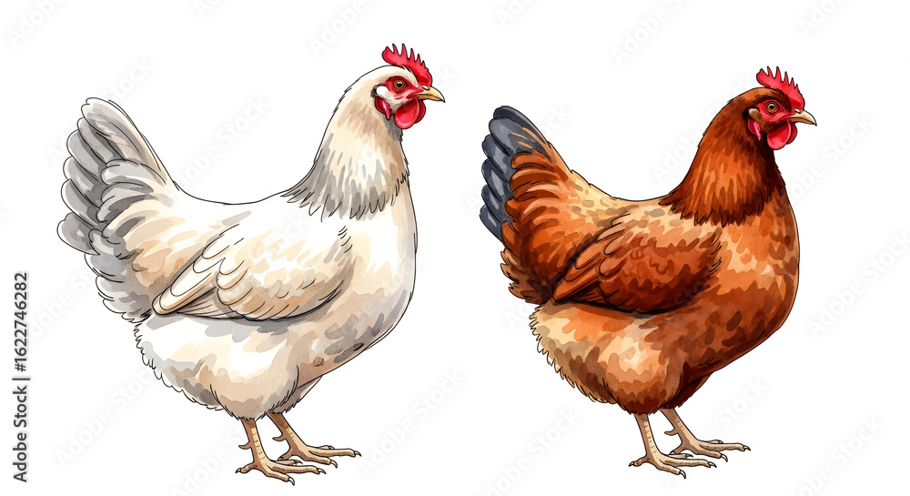 Fototapeta premium HighResolution Images of White and Brown Hens