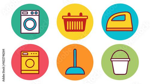 Set of colorful flat icons for household chores and cleaning