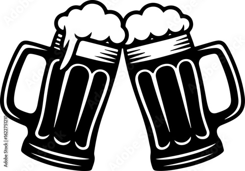 vector of two beer steins clinking together in a cheers pose 