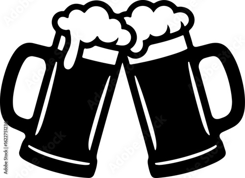 vector of two beer steins clinking together in a cheers pose 