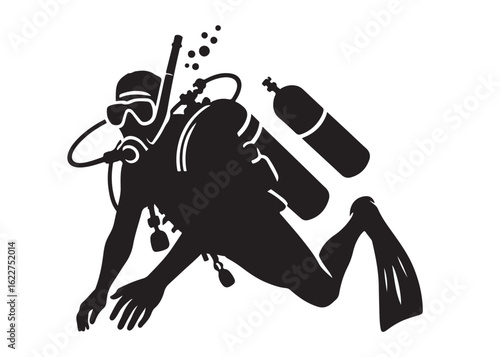 scuba diving logo silhouette vector, scuba driver vector logo silhouette design, scuba diver silhouette vector illustration, underwater scuba diving logo vector silhouette on white background