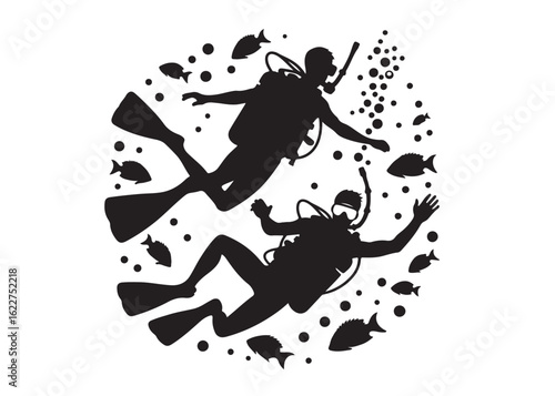 scuba diving logo silhouette vector, scuba driver vector logo silhouette design, scuba diver silhouette vector illustration, underwater scuba diving logo vector silhouette on white background