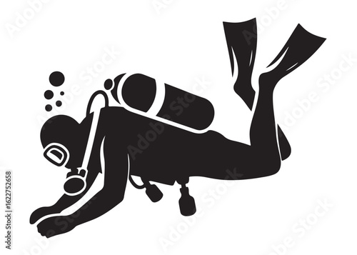 scuba diving logo silhouette vector, scuba driver vector logo silhouette design, scuba diver silhouette vector illustration, underwater scuba diving logo vector silhouette on white background