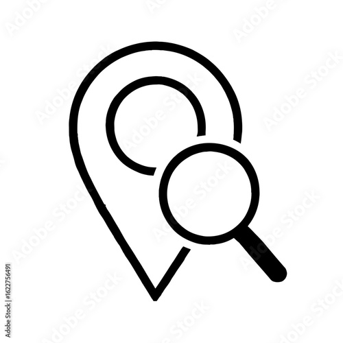 Vector Icon of Magnifying Glass on Map Pin for Location Search and Navigation - Find Address and GPS