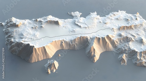 Aerial View of Island Mountain Range with Ocean Coastline