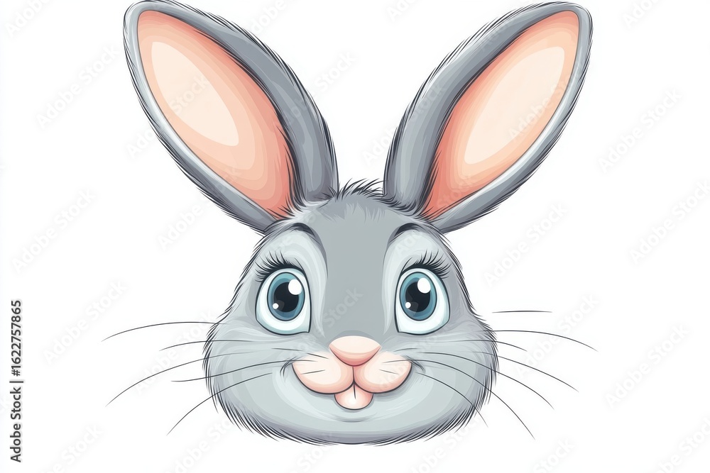 Fototapeta premium Adorable Gray Bunny Face Smiling Cheerfully