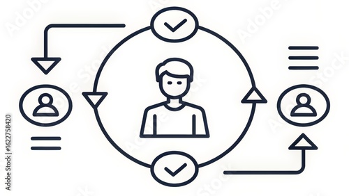 Monochrome User Icon with Arrows, Illustrating Delegated Tasks and Circular Process Roles