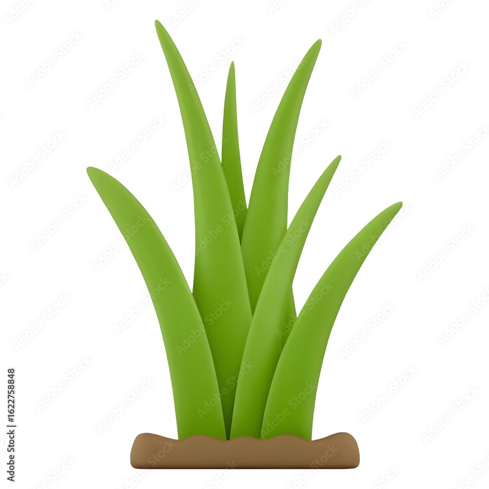 Obraz premium 3D Cartoon Grass Plant Icon Isolated on Black Background.