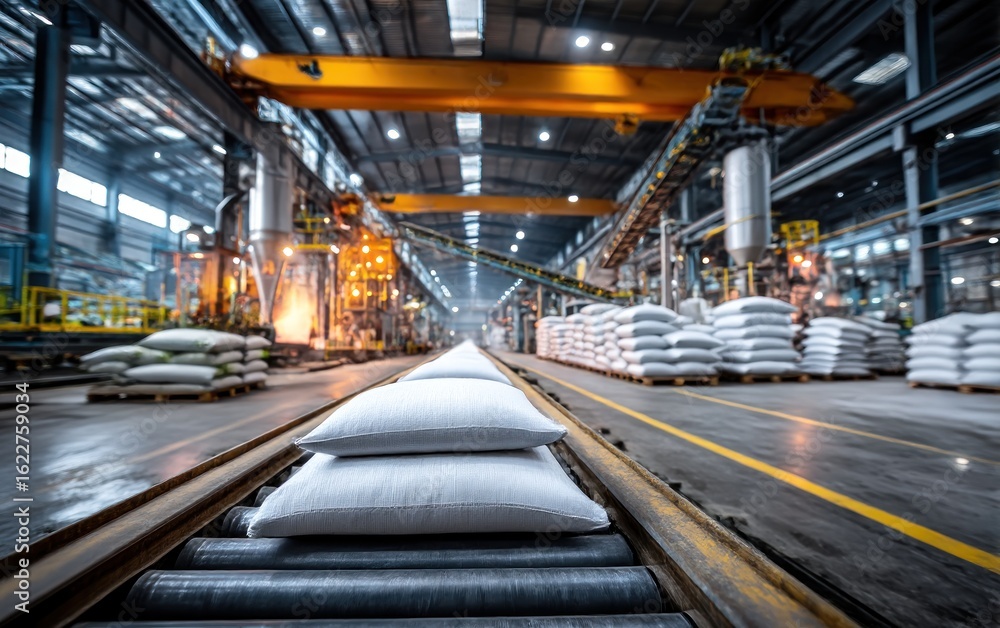 Fototapeta premium Industrial plant, conveyor belt, bags of material