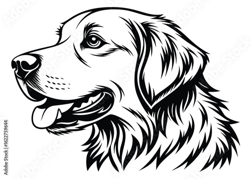 Golden Retriever Dog Head Profile Black and White Line Art canine animal