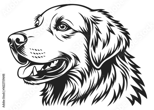 Golden Retriever Dog Head Profile Black and White Line Art canine animal