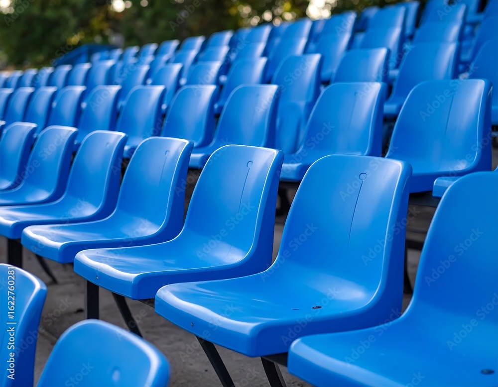 Naklejka premium Rows of empty blue stadium seats