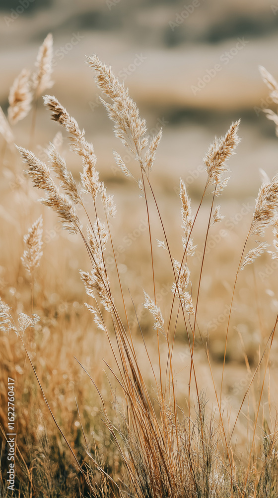 Fototapeta premium Golden Wild Grass Gently Blowing in the Breeze