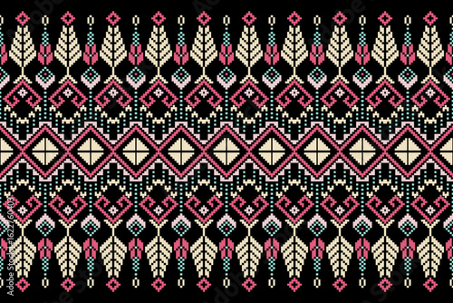 Cross stitch pattern concept showcasing traditional ethnic geometric pattern, Design for textile, background,carpet,wallpaper,clothing,wrapping,Batik,fabric,Vector illustration	
