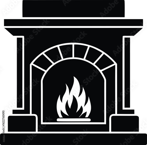 Cozy fireplace silhouette vector illustration home decor