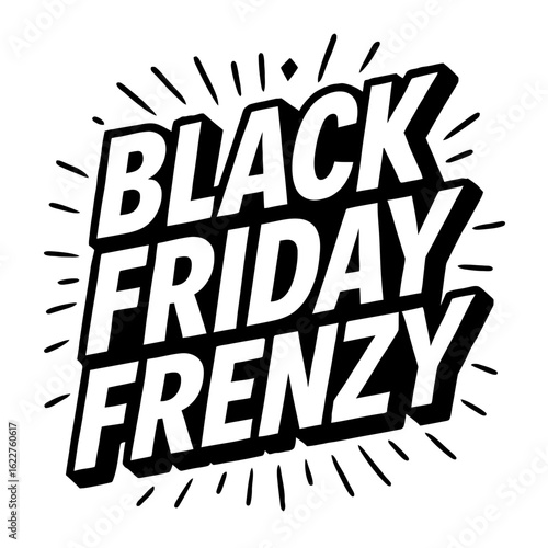 Retro 'Black Friday Frenzy' Graphic. A bold, black and white starburst vector design for sales events, promotions, and marketing campaigns.