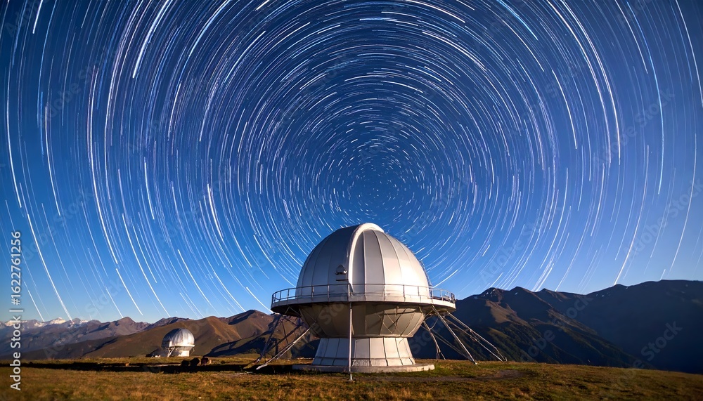 Obraz premium Star trails above a remote observatory