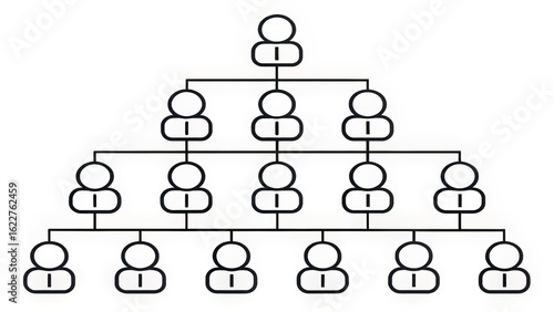 Vertical Hierarchy of Black Nodes and Lines, Depicting Business Structure in Line Art