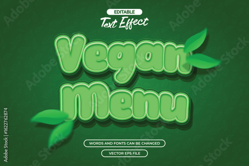 Vegan menu editable text effect with 3d green text style