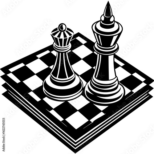 Black and White Chess Pieces on Board.