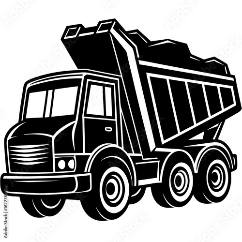 Black and White Dump Truck Illustration.