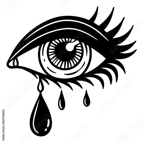 Black and White Stylized Eye Crying Tears.
