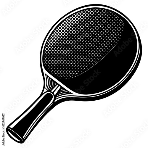 Black and White Tennis Racquet Illustration.