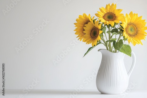 Wallpaper Mural White ceramic pitcher with bright sunflowers on table against white background, minimalist elegant composition with soft lighting Torontodigital.ca