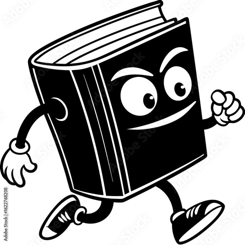 Cartoon Book Character Running with Enthusiasm.