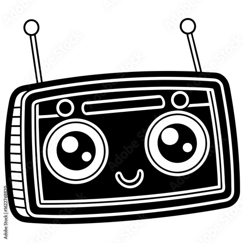 Cute Kawaii Retro Radio Character Illustration.